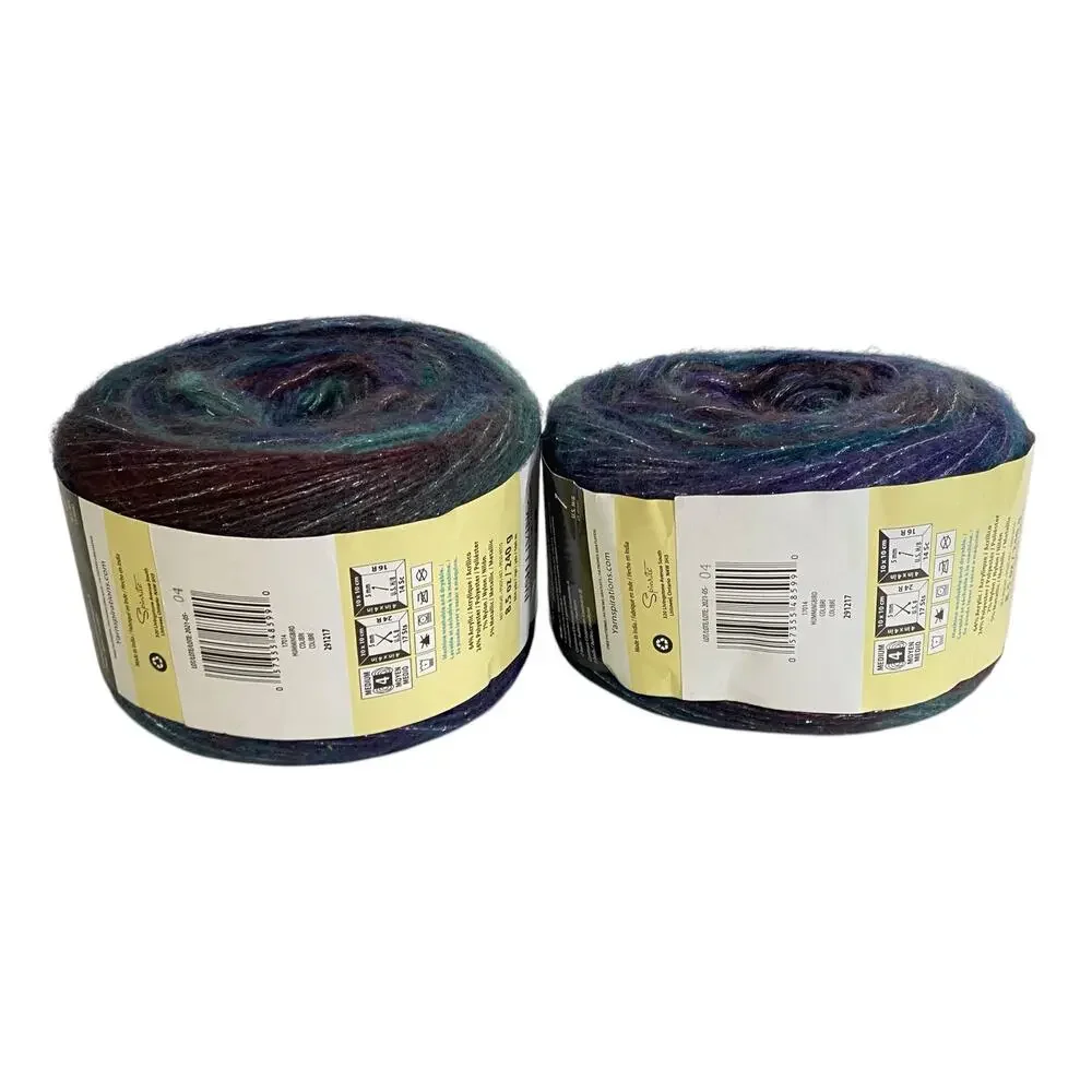 Caron Crystal Cakes Yarn Hummingbird Blue Purple Metallic Discontinued Lot of 2